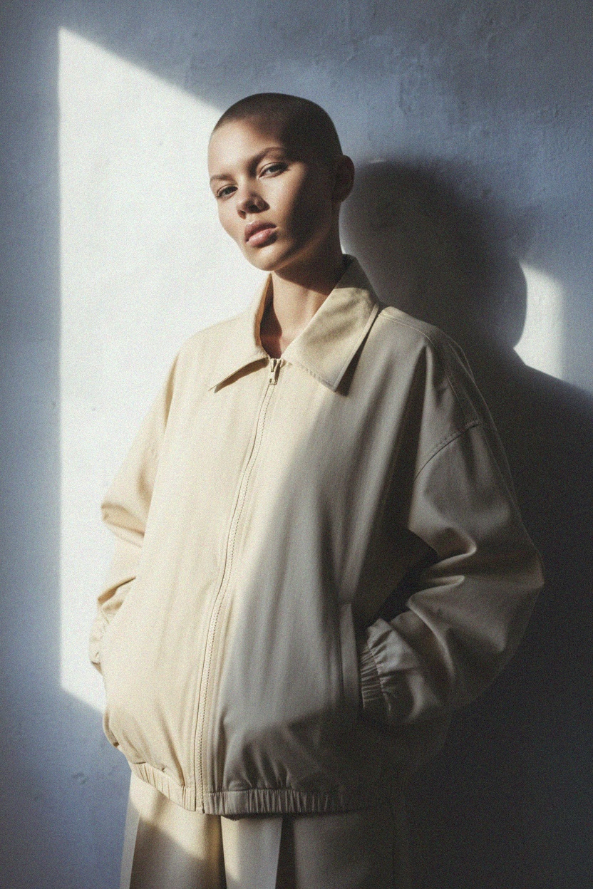 Luźna beżowa kurtka typu bomber zapinana na zamek zdjęcie 3