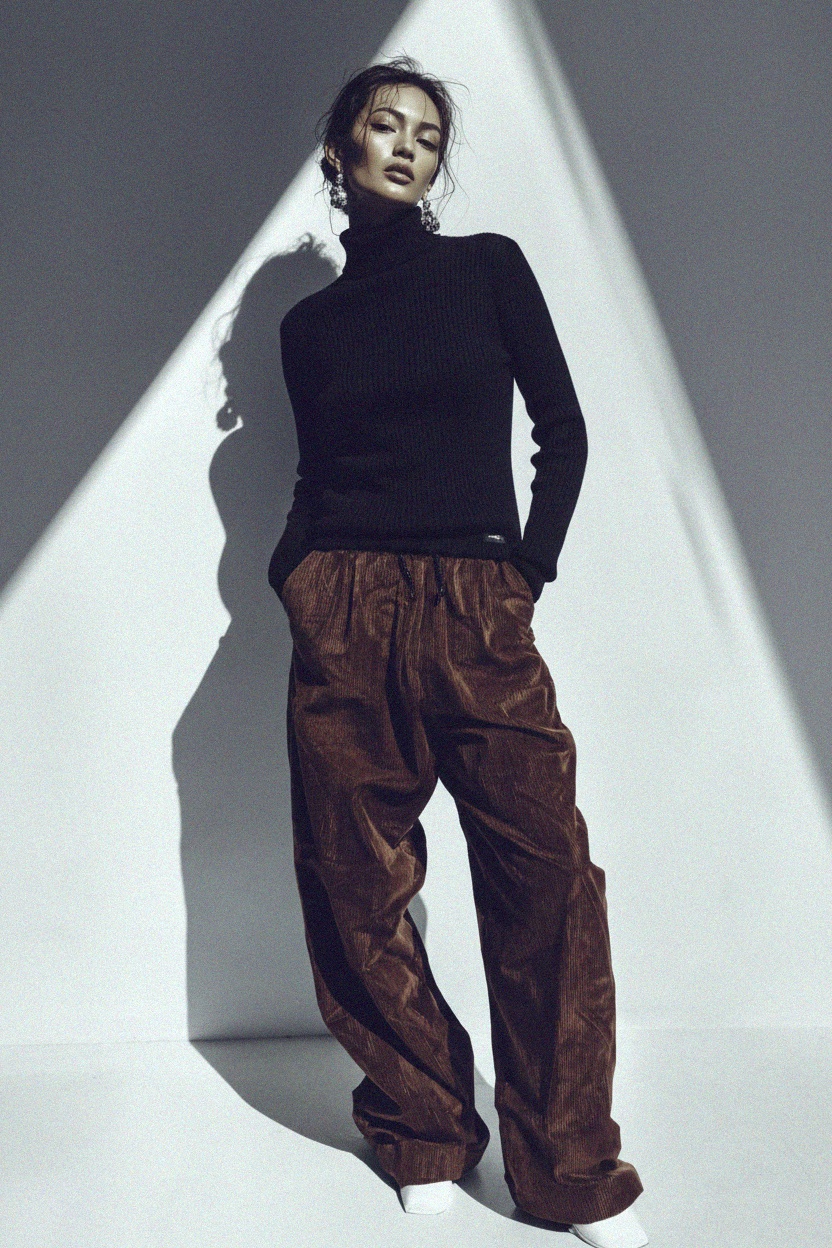 Czarny prążkowany golf zdjęcie 3