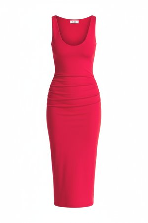 Elegancka czerwona sukienka midi typu bodycon