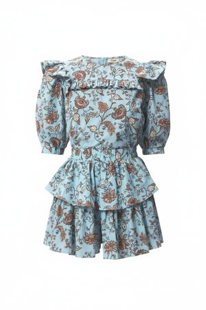 Blue Floral Ruffle Mini Dress