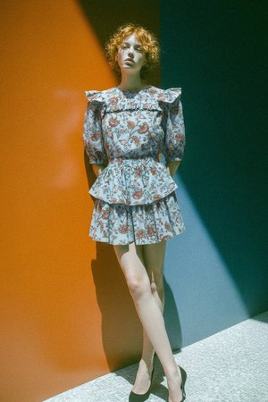 Blue Floral Ruffle Mini Dress