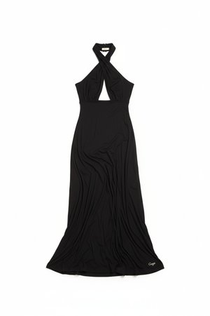 Elegancka czarna sukienka maxi z dekoltem halter