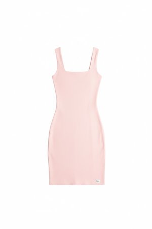 Różowa prążkowana sukienka mini z kwadratowym dekoltem