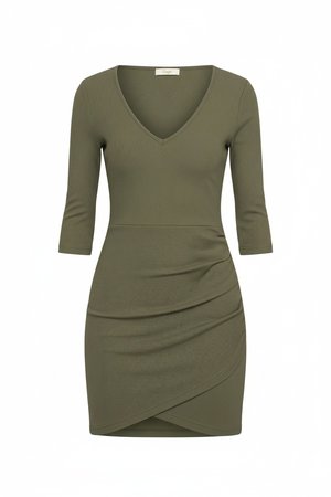 Sukienka mini z prążkowanym dekoltem w serek