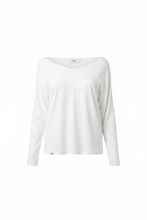 Biała bluzka z odkrytymi ramionami i długim rękawem