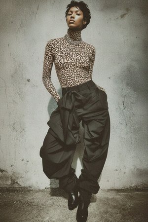 Chic Leopard Print Fitted Turtleneck Top