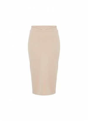 Beige Midi Skirt with Unique Waist Detail