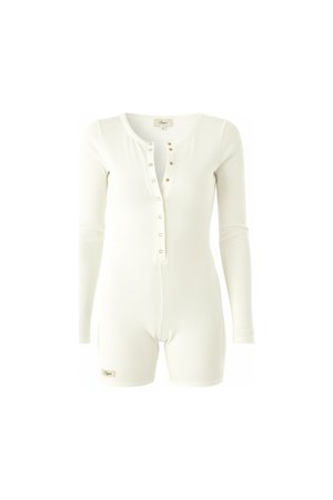 Krótki kombinezon z prążkowanego materiału Henley