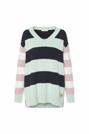 Striped V-Neck Knit Sweater with Relaxed Fit