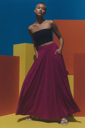 Powiewająca spódnica maxi w kolorze magenty z kieszeniami