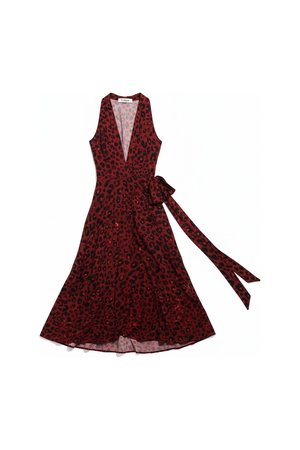 Czerwona sukienka midi z nadrukiem w panterkę