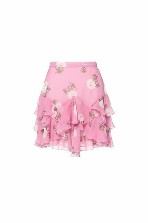 Pink Floral Tiered Ruffle Mini Skirt
