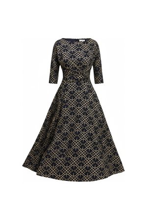 Sukienka midi ze złotym geometrycznym wzorem