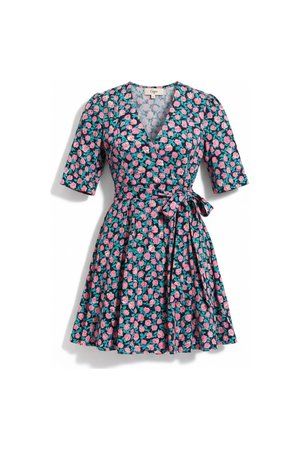 Sukienka mini z dekoltem w serek i kwiatowym nadrukiem