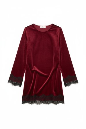 Czerwona aksamitna sukienka mini z czarną koronką