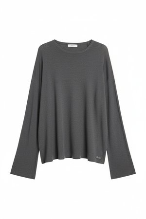 Oversize'owy szary dzianinowy top