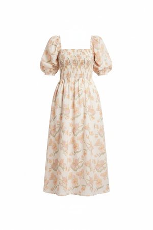 Floral Smocked Midi Dress with Puff Sleeves