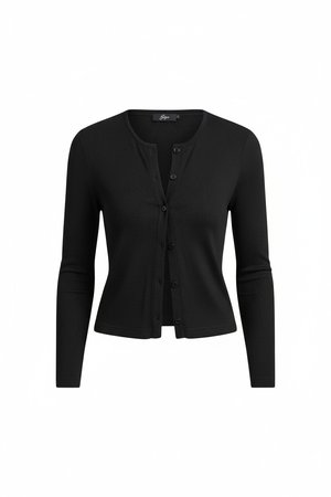 Niezbędny czarny kardigan z prążkowanej dzianiny