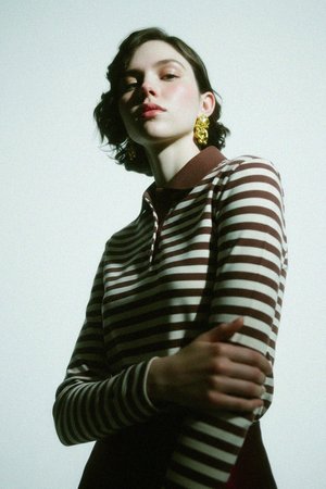 BIZUU Striped Long-Sleeve Polo Shirt