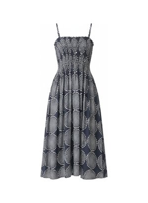 Sukienka midi z marszczeniami i wzorem w białe kropki