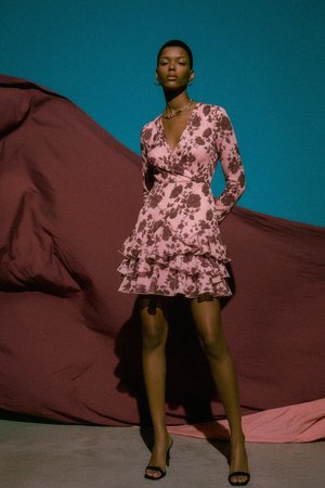 Pink Floral Ruffled Mini Dress