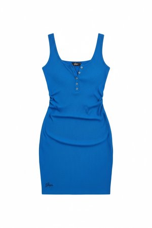 Sukienka mini z prążkowanego materiału Henley zapinana na guziki