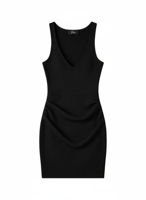 Czarna prążkowana sukienka mini z dekoltem w serek