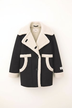 Oversized Black Shearling-Lined Coat