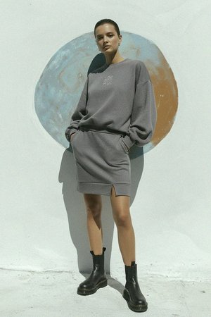 Grey Oversize Sweatshirt & Mini Skirt Co-ord Set