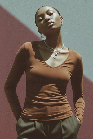 Niezbędny brązowy top z długim rękawem i dekoltem w serek