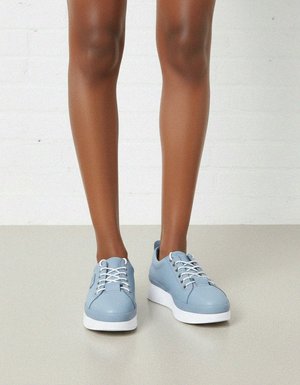 Light Blue Leather Platform Sneakers