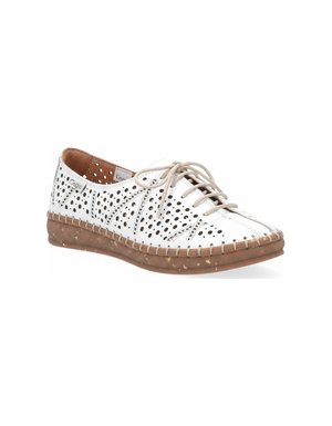 White Perforated Lace-Up Comfort Flats