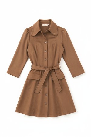 Brown Faux Suede Mini Shirt Dress with Tie Waist