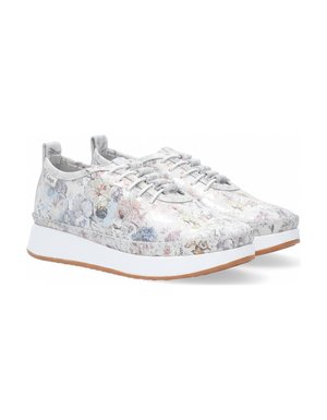 White Floral Print Platform Lace-up Sneakers