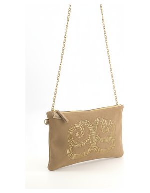 Beige Suede Crossbody Bag with Gold Stud Embellishment