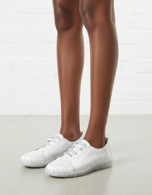 White Perforated Slip-On Sneakers