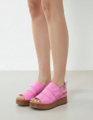 Pink Ruched Platform Slingback Sandals