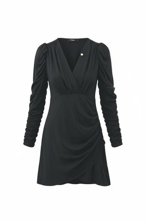 Black Ruched Sleeve Mini Dress