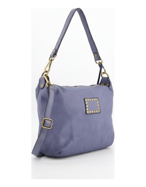 Purple Leather Shoulder Bag with Stud Accents