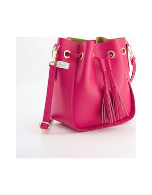 Vibrant Pink Leather Bucket Bag with Tassel Detail