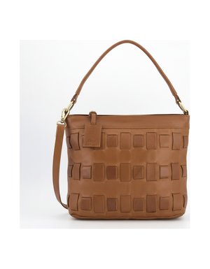 Brown Leather Woven Shoulder Bag with Adjustable Strap