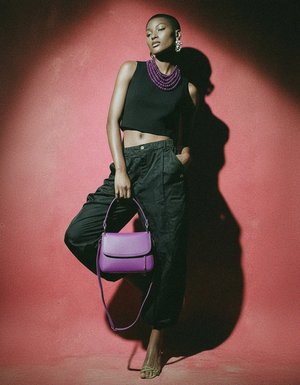 Textured Purple Flap Bag with Silver Hardware