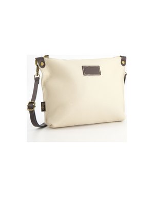 Beige Faux Leather Crossbody Bag with Brown Strap