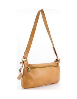 Brown Leather Shoulder Bag with Front Zip