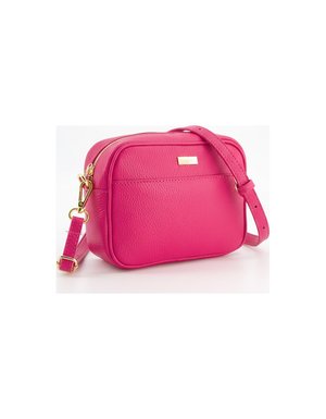 Vibrant Pink Pebbled Crossbody Bag with Gold Hardware