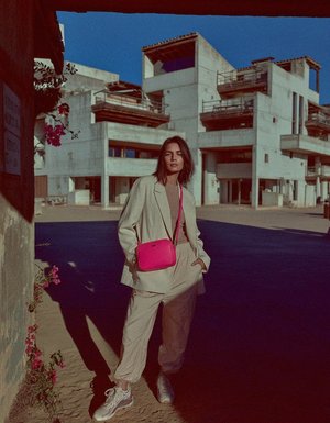 Vibrant Pink Pebbled Crossbody Bag with Gold Hardware