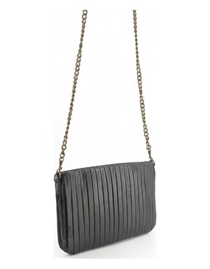 Black Pleated Clutch Bag with Chain Strap