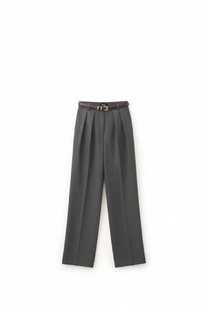 Grey Pleated Wide-Leg Trousers