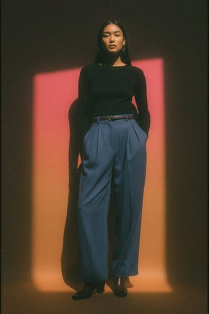 High-Waisted Pleated Wide-Leg Long Trousers