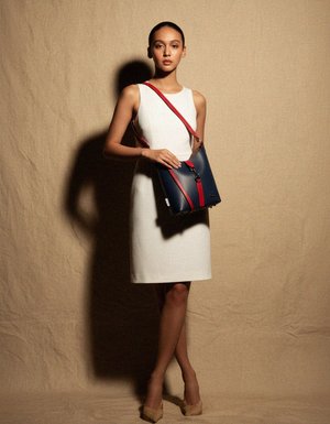 Navy Blue and Red Contrast Shoulder Bag